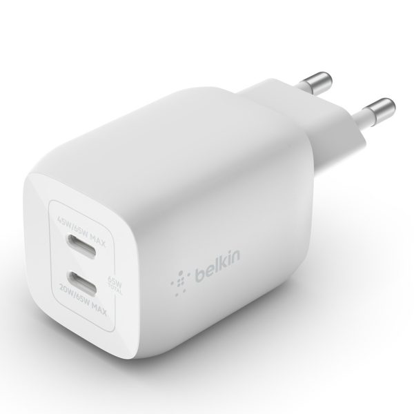 Belkin BoostCharge Pro GaN 65W Price in Pakistan – charger with standard 2‑pin plug and dual USB-C ports compact GaN design