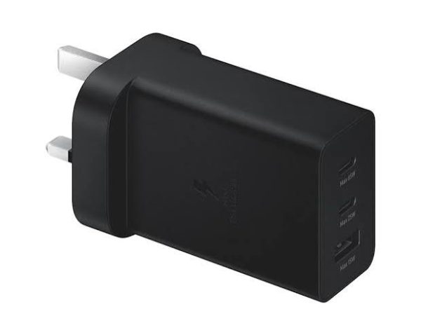 Samsung 65W Power Adapter Trio Price in Pakistan – UK 3‑pin plug charger with 2x USB‑C and USB‑A ports compact travel design